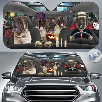 Забавная семья английских мастифов в костюмах на Хэллоуин, вождение автомобиля, солнцезащитный козырек на лобовом стекле, подарок для мамы собаки, Лобовое стекло Авто