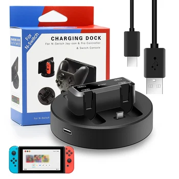 Зарядная станция для Nintendo Switch Pro/Joy Con-светодиодная подставка для зарядки с кабелем Micro USB, док-станция для зарядного устройства