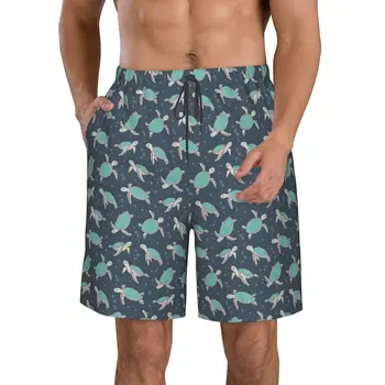 Зеленые шорты с плоской передней частью свободного покроя Sea Turtles зеленого цвета для мужчин, пляжные брюки на шнурке, комфортные шорты для дома S