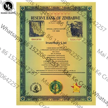 Зимбабве Контейнеры Googolplex, сертификат на банкноты из золотой фольги, пластиковая катушка с УФ-серийным номером, коллекция бизнес-подарков
