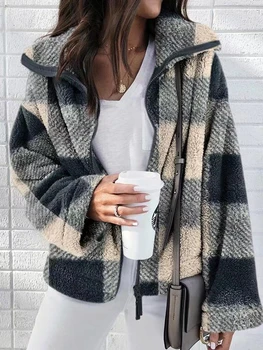 Зимнее женское холодное пальто Корейская версия, топы с меховым отворотом и застежкой-молнией, Модная Женская одежда, Повседневные Свободные куртки с длинным рукавом, пальто