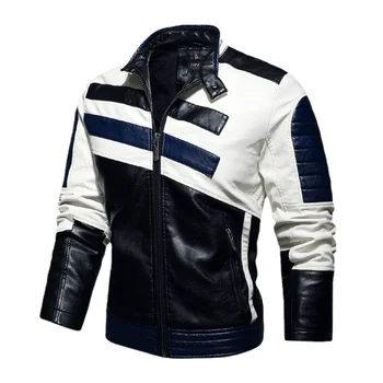Зимние флисовые тонкие мужские винтажные кожаные мотоциклетные куртки, модная байкерская куртка, кожаное пальто из искусственной кожи, мужская осенняя уличная верхняя одежда