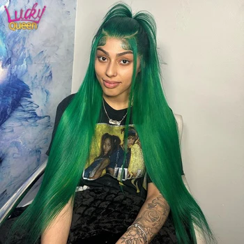 Изумрудно-зеленый прямой прозрачный кружевной фронтальный парик из человеческих волос длиной 30 дюймов 13X4 13X6, предварительно выщипанный кружевной фронтальный парик для женщин