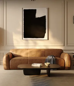 Итальянская комбинация кожаных диванов в стиле ретро с маслом и воском, гостиная на троих, прямой диван