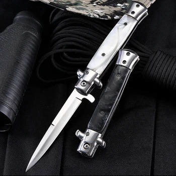 Итальянский классический тактический карманный складной нож с лезвием 5CR13MOV, Деревянная ручка, 59HRC, EDC Для выживания на открытом воздухе, Инструменты для кемпинга и охоты