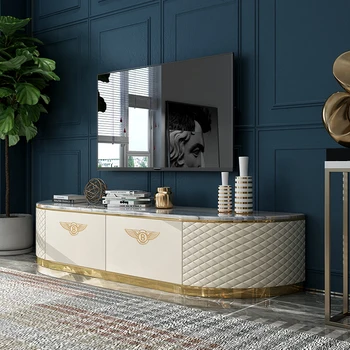 Итальянский свет, роскошный телевизор, журнальный столик, комбинированная гостиная, спальня, креативный шкаф с мраморным полом сине-золотого песка