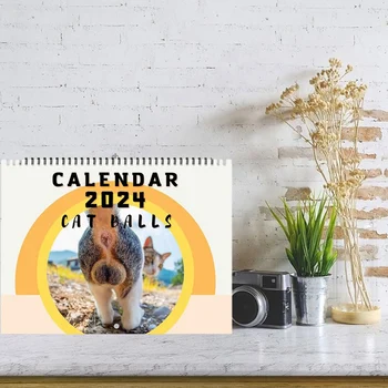Календарь с кошачьей дырочкой, календарь с кошачьими шариками 25x19 см, календарь с кошачьими шариками на 12 месяцев на 2024 год