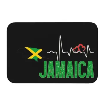 Карта флага Ямайки, сердцебиение, коврик для входной двери, Противоскользящий впитывающий наружный коврик Jamaican Proud, Кухонный коврик для входа на балкон, ковровое покрытие