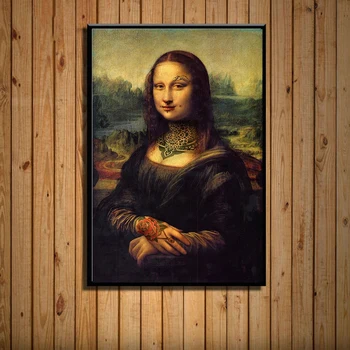 Картина на холсте, забавные плакаты с изображением Моны Лизы, Портретная печать, настенные рисунки для коридора, бара, гостиной, домашнего декора Куадрос