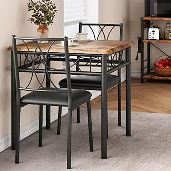 Квадратный стол из металла и дерева из 3 предметов с 2 мягкими стульями, кухонный стол для небольшого пространства, квартира