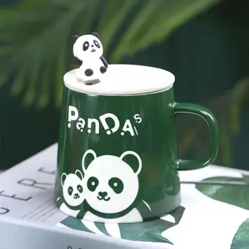 керамическая кружка Panda объемом 460 мл с рисунком на крышке, Кружки большой емкости, Посуда для напитков, Кофейные чашки для чая, Подарки для новинок, Чашка для молока