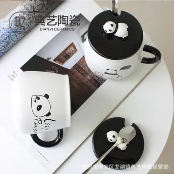 Классическая креативная мультяшная кружка с ручной росписью в виде панды, керамическая ложка, студенческая чашка для кофейного завтрака