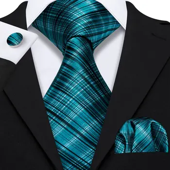 Классический галстук в бирюзовую полоску для мужчин, элегантный шелковый костюм из высококачественной ткани, мужской галстук в деловом стиле для свадебной вечеринки Barry.Дизайнер Wang