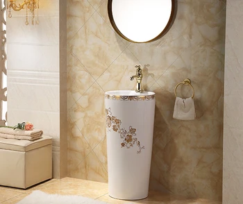 Классический керамический напольный золотой умывальник в европейском стиле, колонковый умывальник, туалетная колонка, раковина для умывания