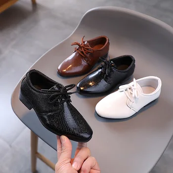 Кожаная обувь для мальчиков, весна и осень, Новая детская обувь на шнуровке в британском стиле, Студенческая черная обувь для мальчиков из цельной кожи