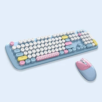 Комплект беспроводной клавиатуры XTY 2.4G, комбинированная беспроводная клавиатура и мышь, ретро-беспроводная клавиатура с круглым колпачком, симпатичная беспроводная мышь
