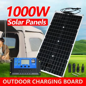Комплект солнечных панелей мощностью 1000 Вт, 12 В высокоэффективных наружных гибких солнечных панелей для автомобильного аккумулятора RV, яхты, зарядного устройства для лодки на 100 А