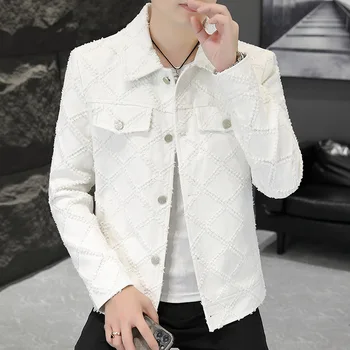 Корейская модная клетчатая куртка для мужчин 2023, осенняя куртка-бомбер, мужская повседневная деловая верхняя одежда, Социальная уличная одежда, ветровка, пальто