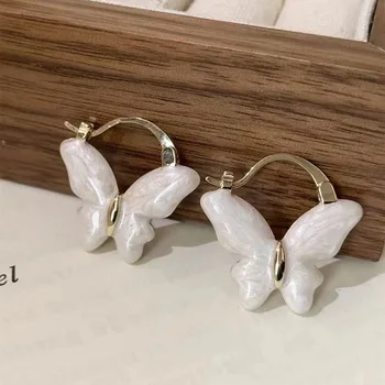 Корейские серьги-капли с эмалью в виде белой бабочки для женщин, модная элегантная пряжка для ушей, Свадебные украшения 2023, подарки для вечеринок