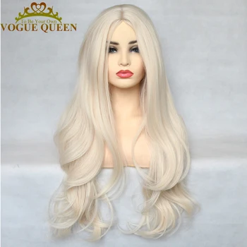 Королева моды платиновая блондинка с синтетической натуральной волной, полностью машинный длинный парик из термостойкого волокна, косплей для женщин
