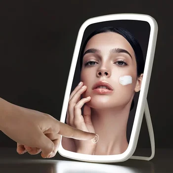 Косметическое зеркало для макияжа с сенсорным экраном, туалетное зеркало со светодиодной подсветкой 3 цветов, перезаряжаемое через USB, косметическое зеркало с сенсорным экраном, инструменты для путешествий