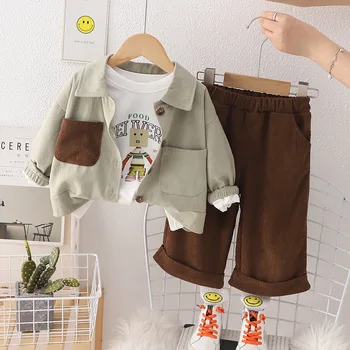 Костюмы для мальчиков, однотонная куртка + рубашка + брюки, комплект из трех предметов, новая детская весенне-осенняя мода 2023 года.