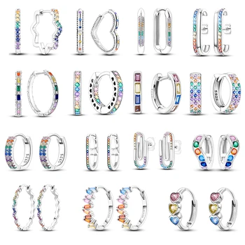 Красочные женские серьги-кольца Love Из серебра 925 пробы, оригинальные серьги-сердечки с фианитами, роскошные свадебные украшения.
