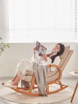 Кресло-качалка для взрослых, домашний досуг, шезлонг для балкона в скандинавском стиле из массива дерева, кресло-качалка для гостиной, ленивый диван
