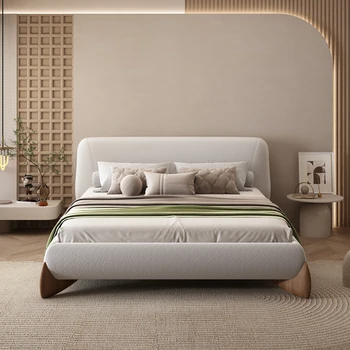 Кровать из бесшумной ткани wind lamb в итальянском стиле, очень простая спальня с кремовым ветром, простая легкая экстравагантная кровать на полу