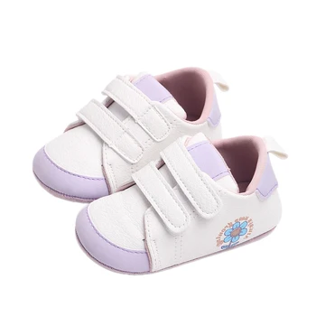 Кроссовки из искусственной кожи для маленьких девочек на мягкой подошве, повседневная милая детская обувь на плоской подошве для новорожденных