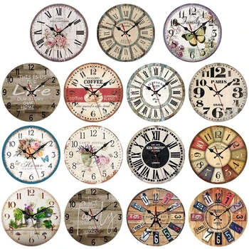 Круглые деревянные настенные часы в деревенском стиле, винтажные, не тикающие настенные часы, работающие на кухне гостиной