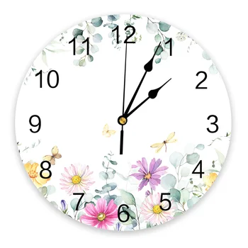 Круглые настенные часы Idyllic Wildflower Leaves, современный дизайн, Кухонные подвесные часы, Домашний декор, Бесшумные настенные часы