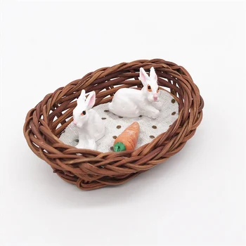 Кукольный домик 1: 12 Миниатюрный кролик из ротанга, гнездо для высиживания кролика, морковный декор для сада, домашнее животное