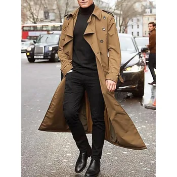 Куртки, верхняя одежда, тренч, модный Красивый мужской длинный тренч, осенний длинный рукав, прямые однотонные длинные куртки-пальто