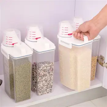 Кухонное ведро для хранения риса, Прозрачный Диспенсер для хранения С мерной чашкой для стирального порошка Rice Pulse, Кухонные инструменты и гаджеты