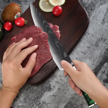 Кухонные ножи из нержавеющей стали, лазерный дамасский кливер Сантоку, Овощерезка, Ножи шеф-повара, набор кухонной посуды