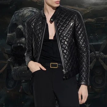 Лацкан NIGO Однотонная кожаная куртка на молнии с длинным рукавом, мужское модное Черное короткое кожаное пальто #nigo6535