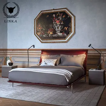 Легкая роскошная кожаная кровать в итальянском стиле вилла, большие апартаменты, простая главная спальня, двуспальная кровать 1,8 метра на заказ