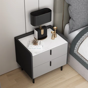 Легкий роскошный шиферный минималистичный прикроватный столик Современный минималистичный скандинавский серый прикроватный столик, шкаф для хранения в спальне, маленький шкафчик