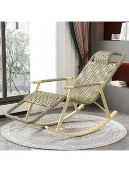Летнее кресло-качалка Для отдыха на балконе, кресло-качалка для ленивых людей, обеденный перерыв, Одноместный шезлонг для взрослых из прочного ротанга