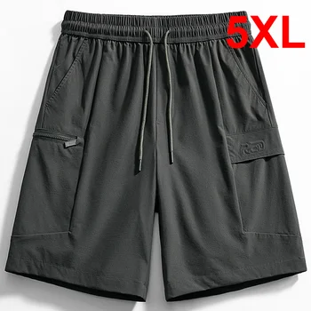 Летние короткие брюки размера плюс 5XL, мужские модные повседневные однотонные шорты, мужские эластичные талии