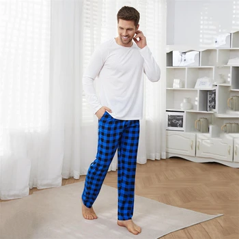 Летние новые мужские пижамы 2023, модные однотонные простые клетчатые пижамы, тонкие повседневные дышащие мужские пижамы для улицы из двух частей