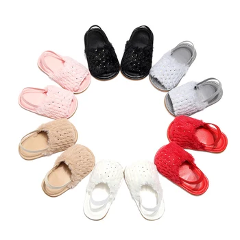 Летние плюшевые сандалии для новорожденных девочек, обувь для прогулок на плоской подошве в золотой горошек, обувь для малышей, новорожденный младенец