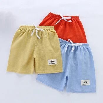 Летние пляжные шорты длиной до колена для мальчиков и девочек, муслиновая одежда для детей, пятиточечные брюки, хлопковые шорты с эластичной резинкой на талии, брюки