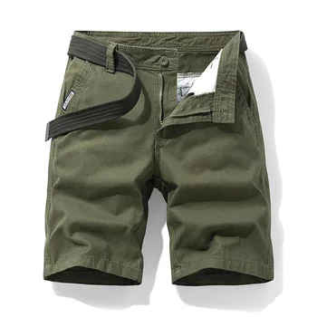 Летние шорты-карго Мужские Негабаритные с несколькими карманами на шнурке, дышащие хлопковые Прямые мешковатые шорты, повседневные Свободные короткие брюки