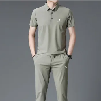 Летняя одежда 2023 Linghao Новый мужской модный повседневный спортивный комплект из двух предметов для мужчин среднего и молодого возраста