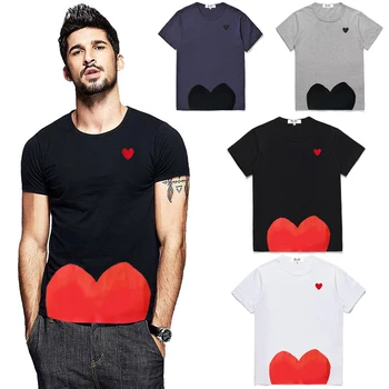 Летняя футболка для мужчин и женщин, хлопковая футболка с круглым вырезом и вышивкой в виде сердца, повседневная футболка для пары с короткими рукавами