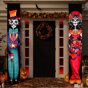 Мексиканский День мертвых, вывеска для вечеринки на крыльце, Хэллоуин, Подвесной дверной занавес, баннер Picado Papel, Вывеска Мексиканской Фиесты, украшение вечеринки