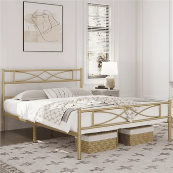 Металлическая кровать Julian Curved Design, двухместная, античное золото