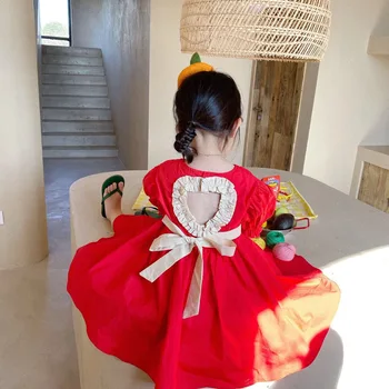 Милое платье для девочек, Летнее платье с бантом и открытой спиной для девочек, детская одежда 3-7 лет, пасторальные платья принцессы
